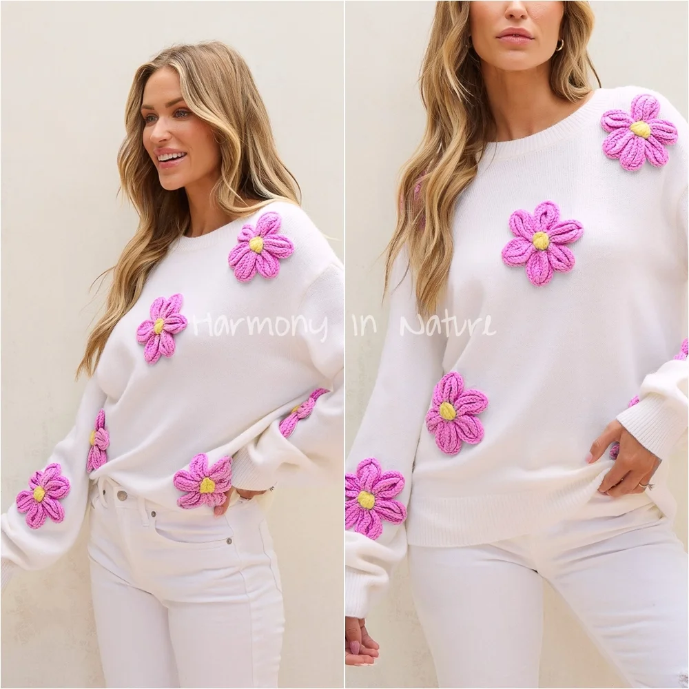 Petal Path Knit Sweater - Pink